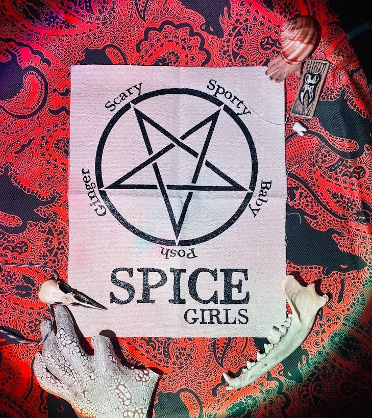 Satanic Spice Girls back patch. 90's nostalgic goth girl group for punk battle vests, crusty overalls, horror goth backpacks